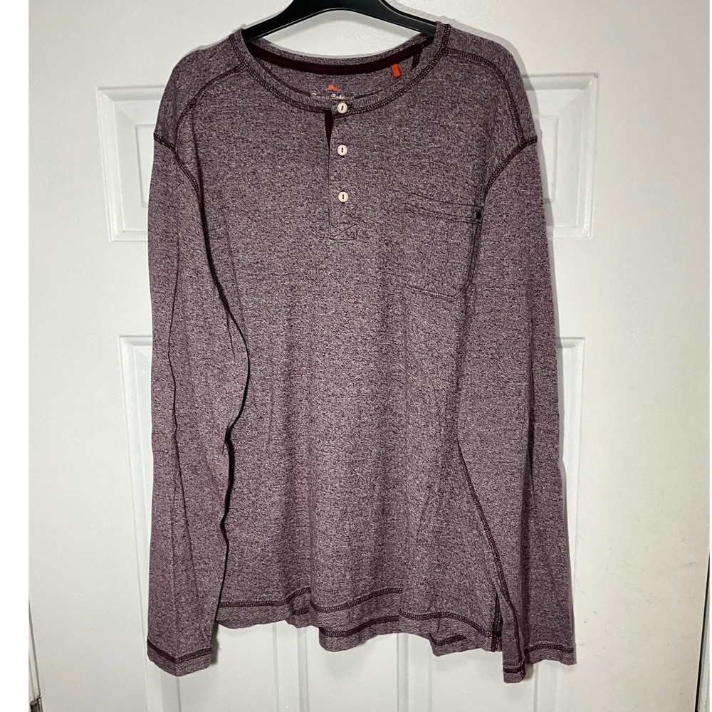 Tommy Bahama Jeans Mens Long Sleeve Henley Shirt Burgundy Purple Large L Cotton